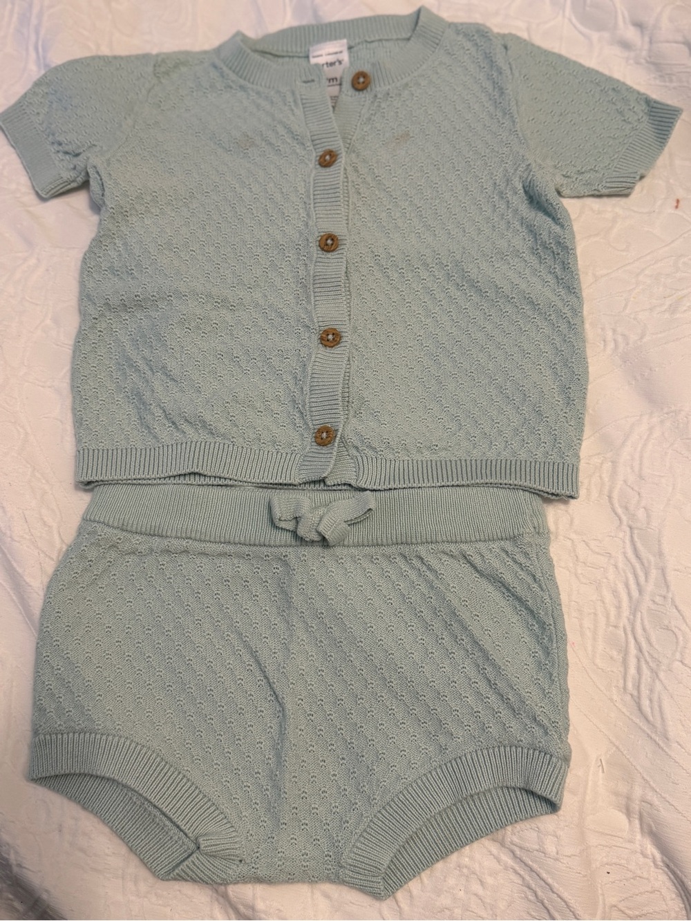 Carter’s Baby Blue Knit Cardigan & Shorts Set | 9 Months